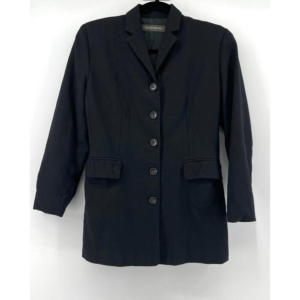 Vintage Banana Republic 100% Silk Button Front Blazer Women's Size S Black